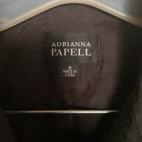 Adrianna Papell size 8 Black 70% Silk Dress 1/2 button front. Zip side - Picture 8 of 14